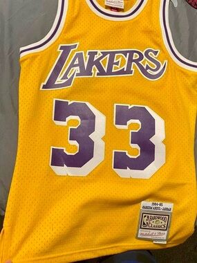 Mitchell & Ness Lakers Gold and Purple #33 Hardwood Classics Jersey